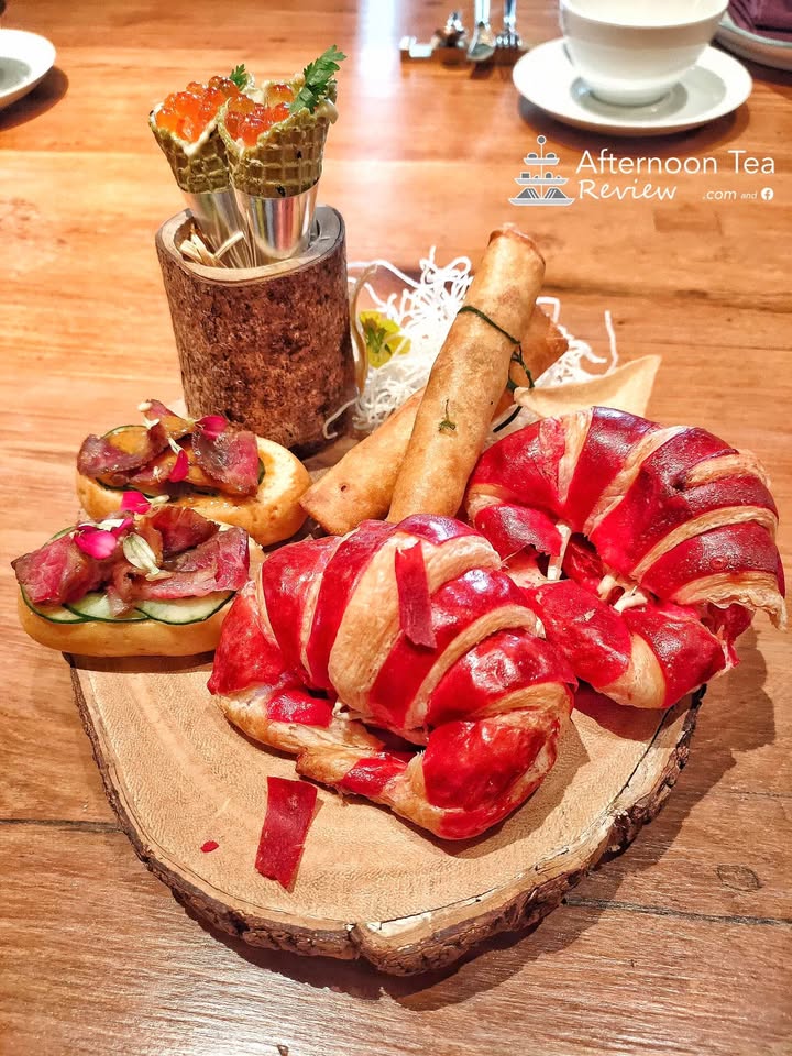 Sandwiches, Croissant, Spring rolls, Ikura cones